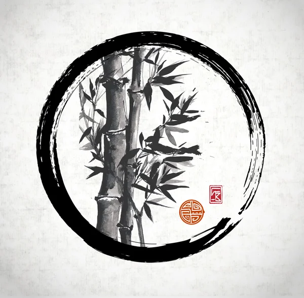 Bambú en círculo de enso negro — Vector de stock