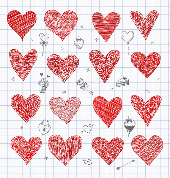 Doodle bosquejo corazones — Archivo Imágenes Vectoriales