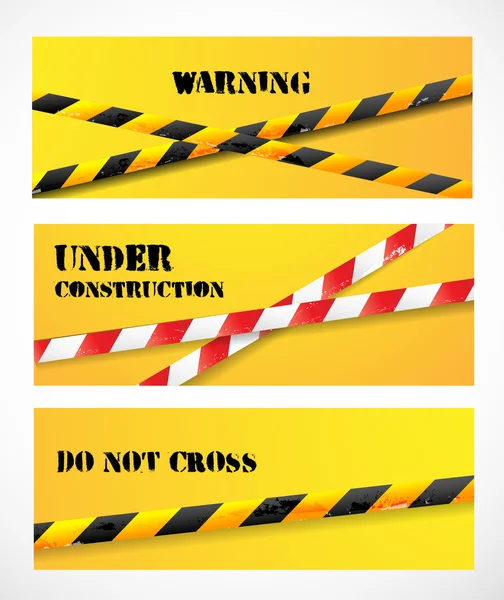 Tres pancartas con cintas de peligro — Archivo Imágenes Vectoriales