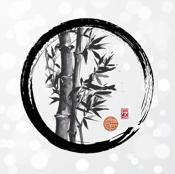 Árbol de bambú en círculo enso — Vector de stock