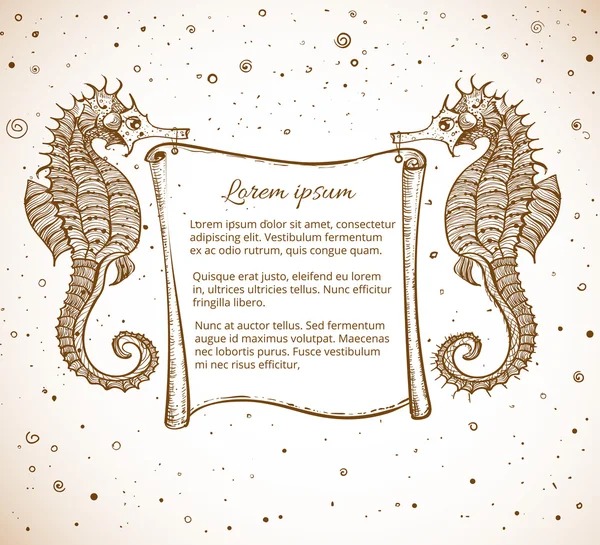 Seahorses holding vintage scroll — Stock Vector