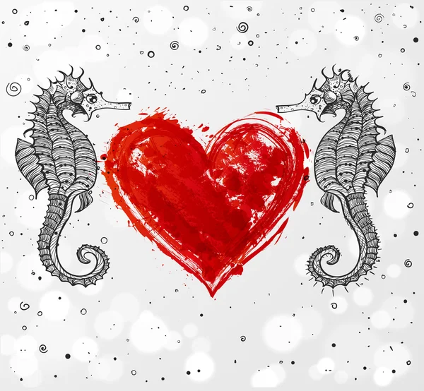 Couple d'hippocampes et coeur — Image vectorielle