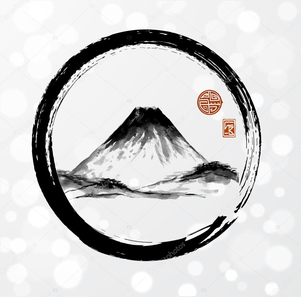 Fujiyama mountain in black enso circle