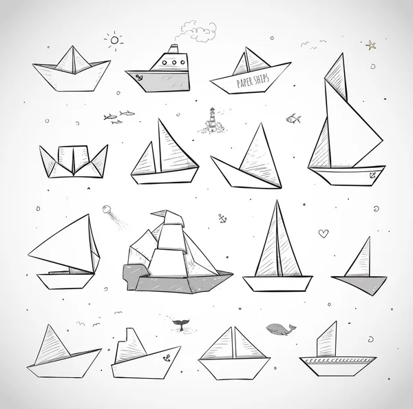 Paper ships sketches — Stock Vector