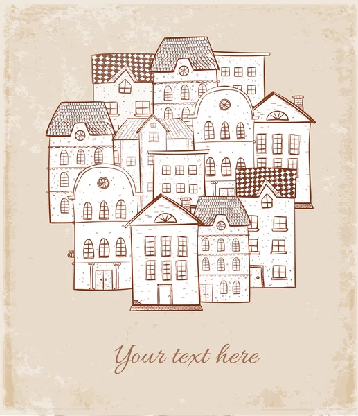 Card with sketchy houses — Stock Vector