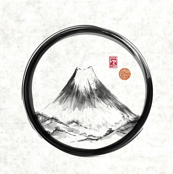 Montaña Fujiyama en círculo negro — Vector de stock