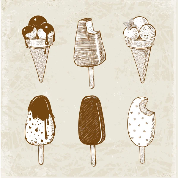 Esboços de seis tipos de sorvete — Vetor de Stock