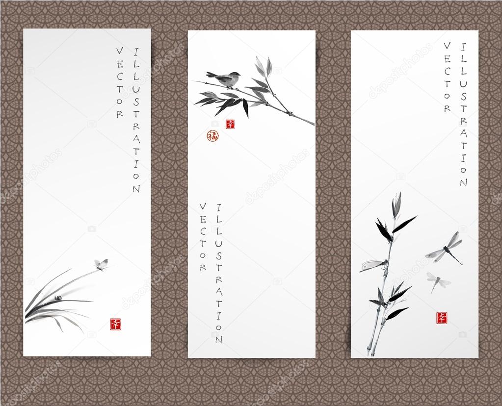 Banners with bamboo branches