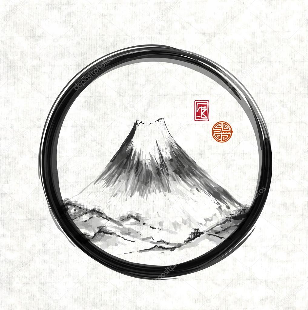 Fujiyama mountain in black circle