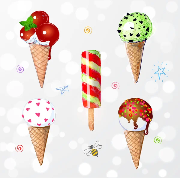 彩色水彩冰淇淋 — 图库矢量图片