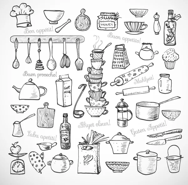 Utensilios de cocina boceto — Vector de stock