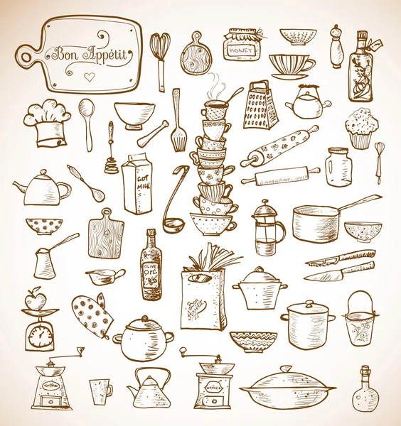 Utensilios de cocina boceto — Vector de stock