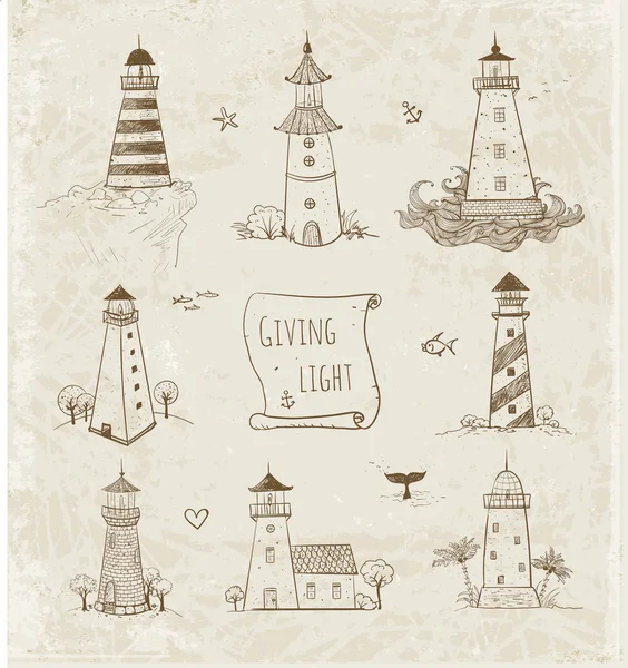 Vintage sketches of lighthouses — Stock Vector