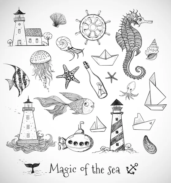 Sketches of sea elements — Stock Vector