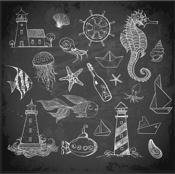 Sketches of sea elements — Stock Vector