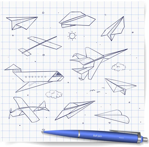 Croquis d'avions en papier — Image vectorielle