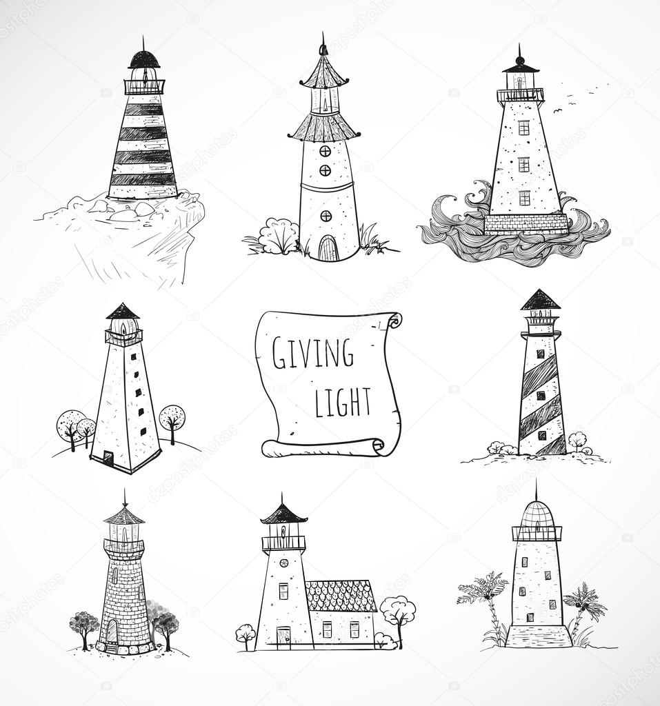 Hand-drawn sketches of lighthouses