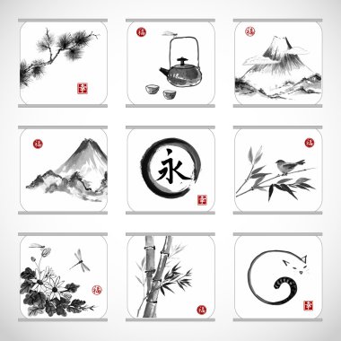 geleneksel Japon tarzı sumie elemanları