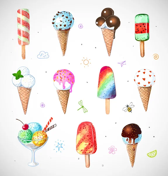 Conjunto de helado colorido — Vector de stock