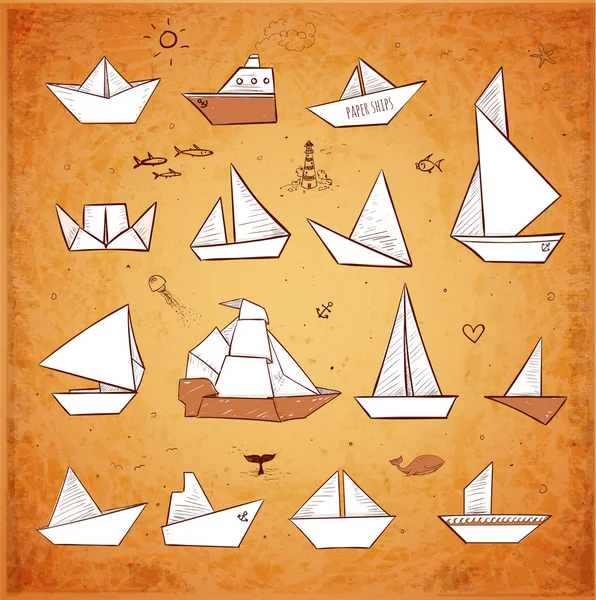 Вінтажні паперові човни ескізи — стоковий вектор