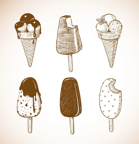 Doodle bocetos de helado — Vector de stock