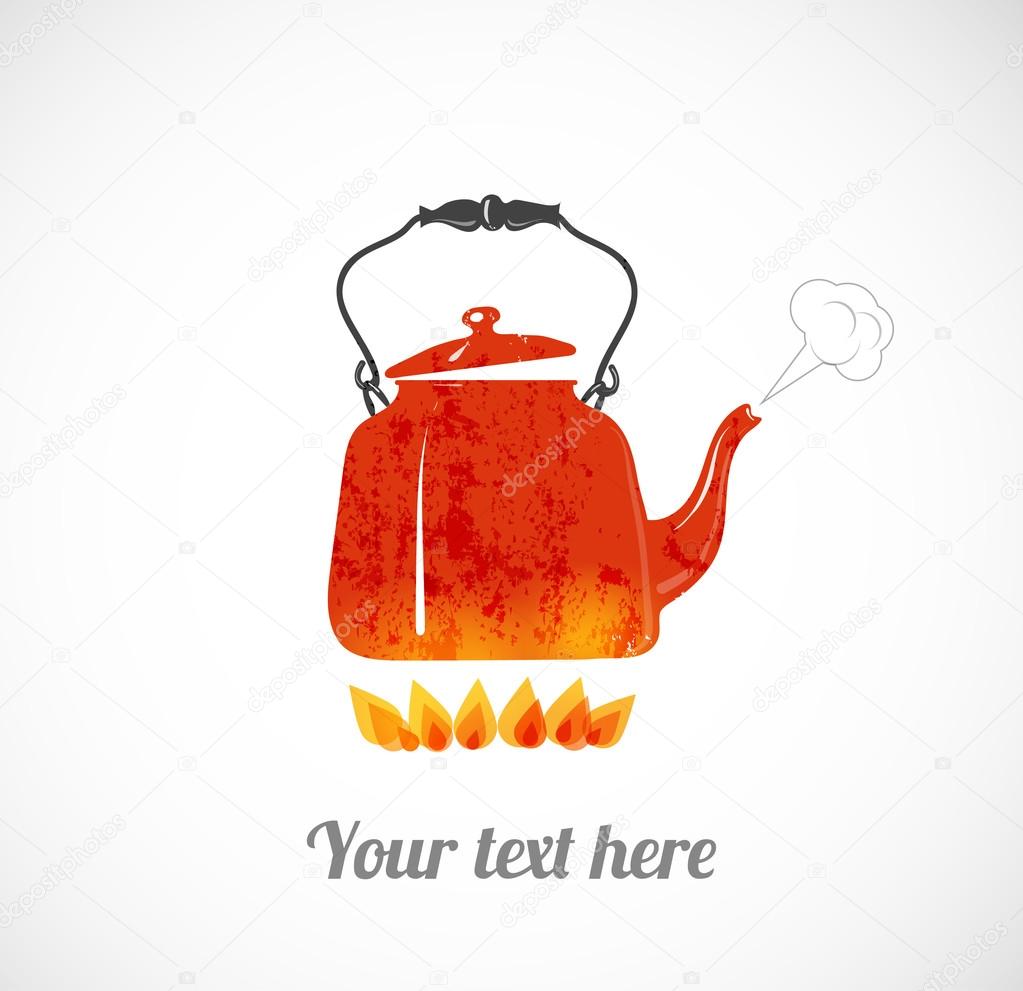 red boiling kettle on fire