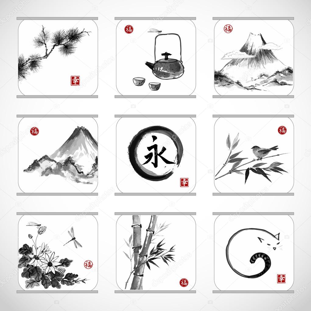 elements in traditional Japanese style sumie