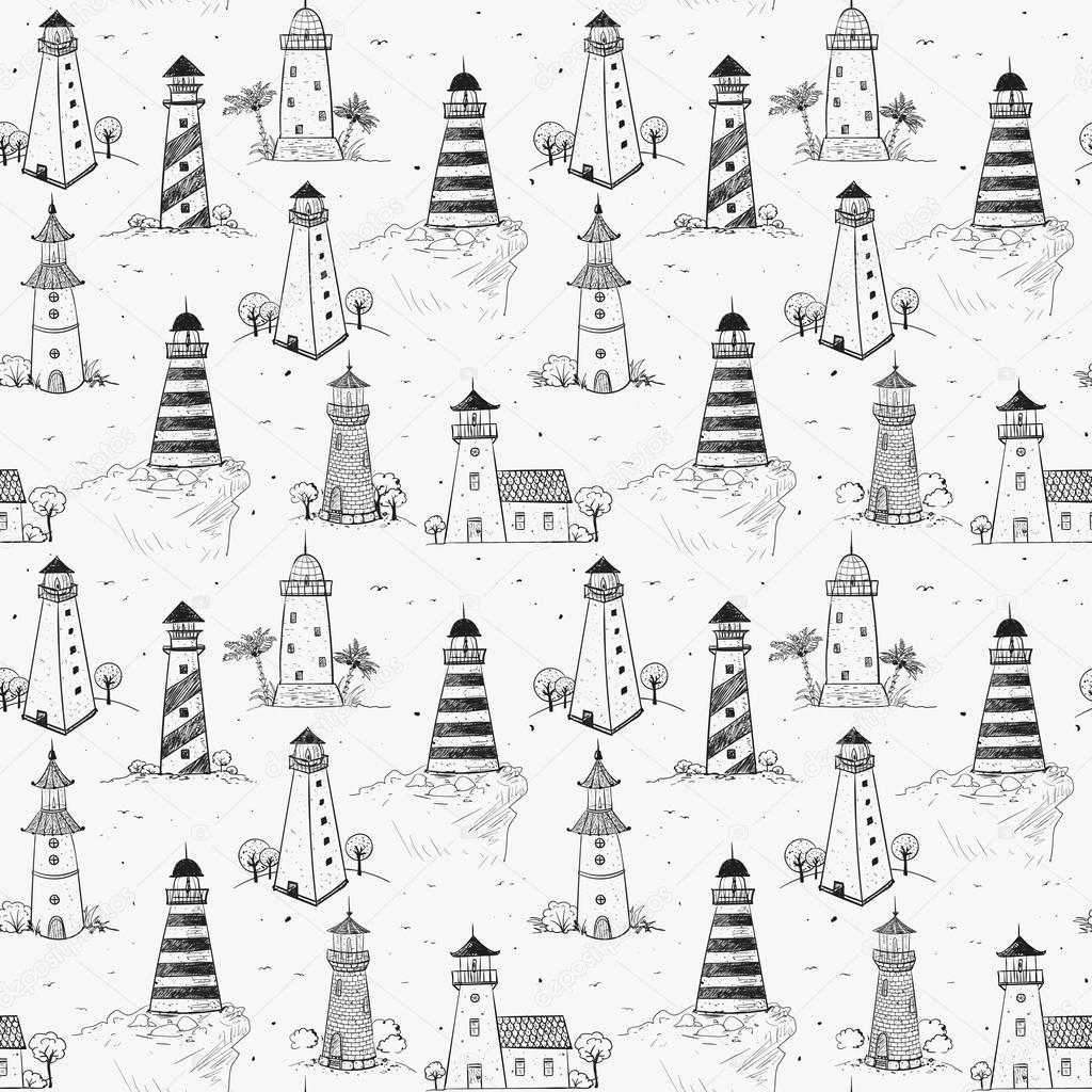 Seamless background with lighthouses