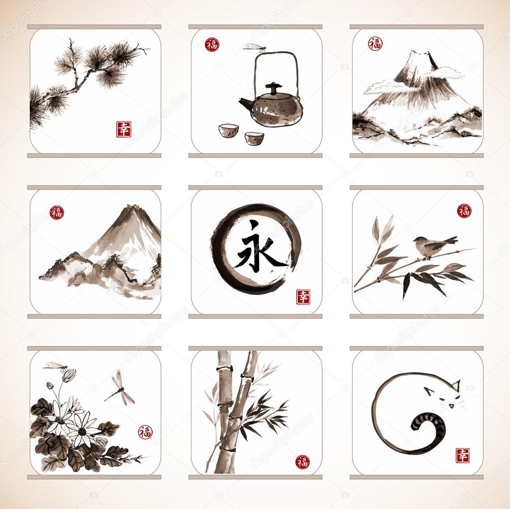 Collection of elements in traditional Japanese style