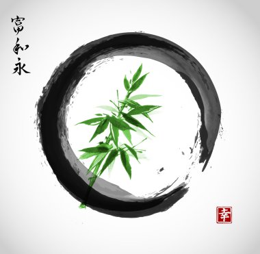 Siyah enso daire içinde Yeşil Bambu