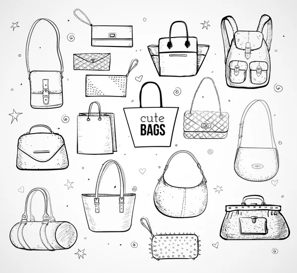 Fashion sketches top of handbags