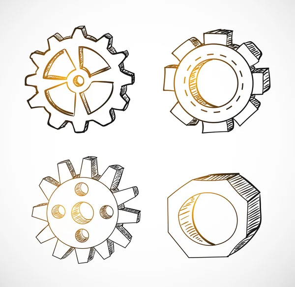 Ruedas de engranajes bocetos — Archivo Imágenes Vectoriales