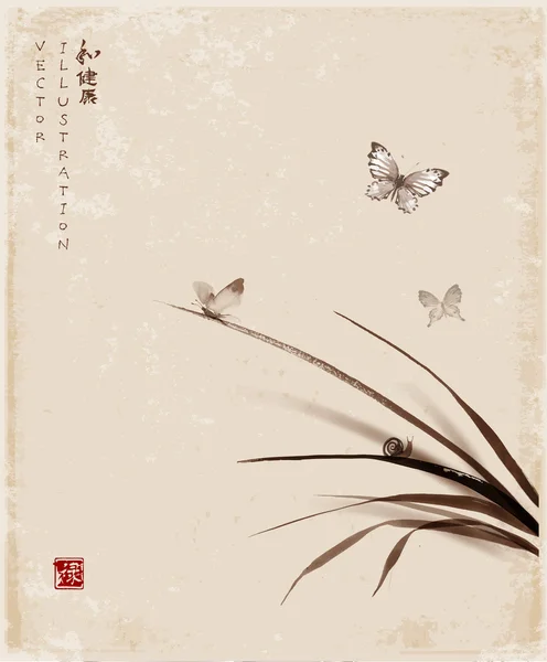 Бабочки и улитки на листьях — стоковый вектор