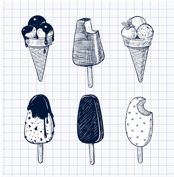 Seis tipos de gelado — Vetor de Stock