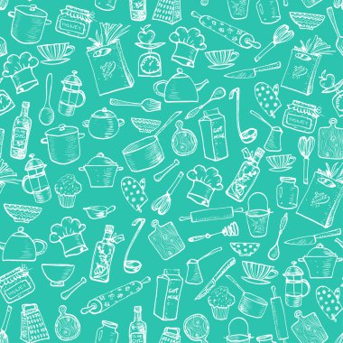 mutfak doodle kroki gereçleri