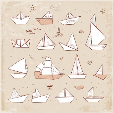 Origami paper ships sketches