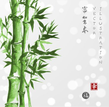 Green bamboo in sumi-e style clipart