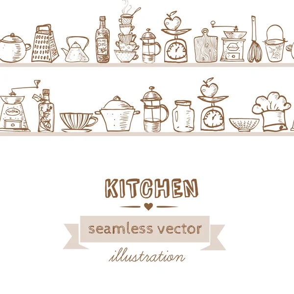 Doodle sketch kitchen utensils — Stok Vektör