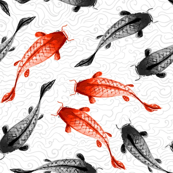 Carpas koi rojas y negras — Vector de stock