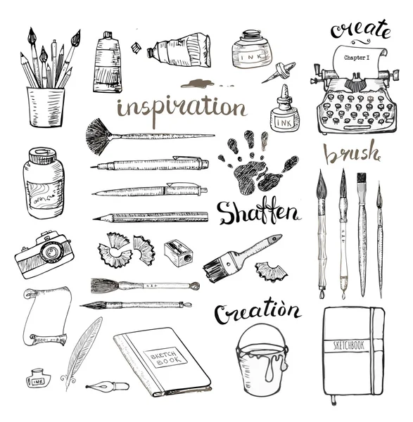 Sketches of artists and writers tools — ストックベクタ