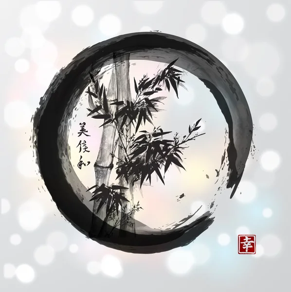 Bamboo trees in enso zen circle — Stockvector