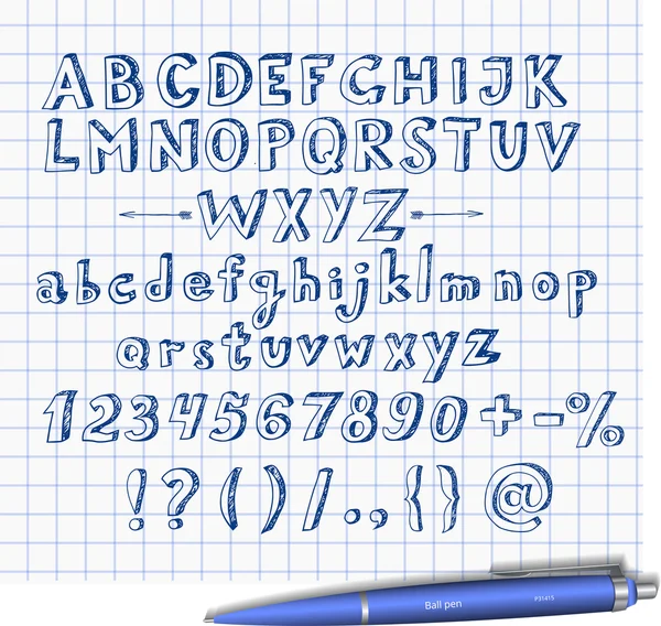 Doodle schizzo font disegnato a mano — Vettoriale Stock