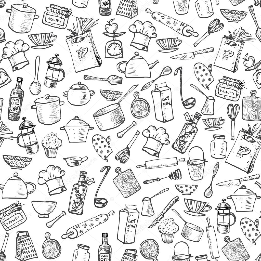 Set Of Cute Kitchen Spices And Utensils Doodle Stock Illustration -  Download Image Now - Blender, Egg - Food, Sketch - iStock