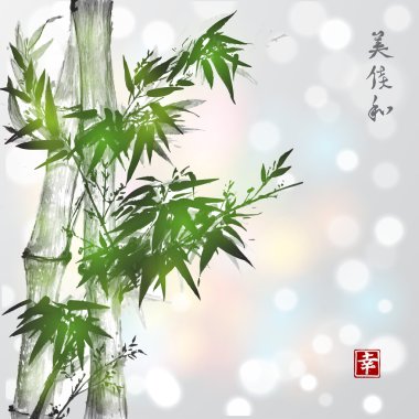 Green bamboo in sumi-e style