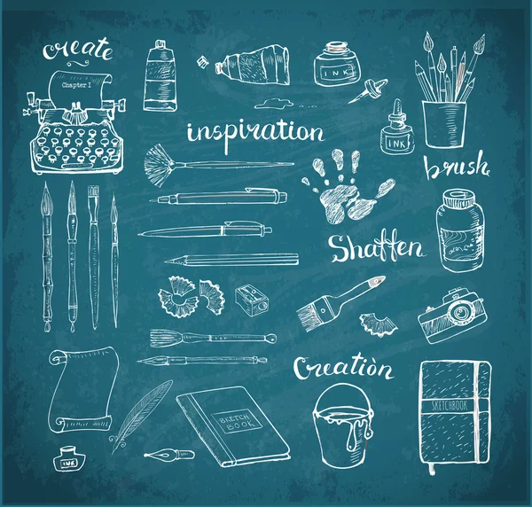 Sketches of artist's and writer's tools — Stockvector