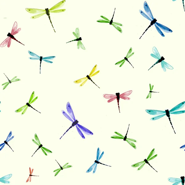 Seamless background with color dragonflies — 스톡 벡터