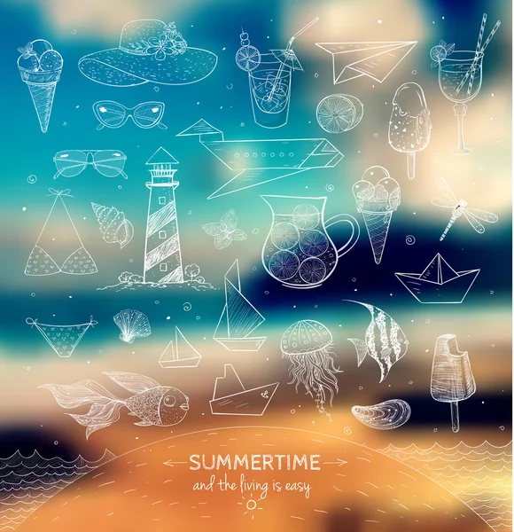 Summer elements on blurred background — Διανυσματικό Αρχείο
