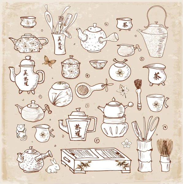 Chinese and Japanese tea  ceremony objects — Stock Vector