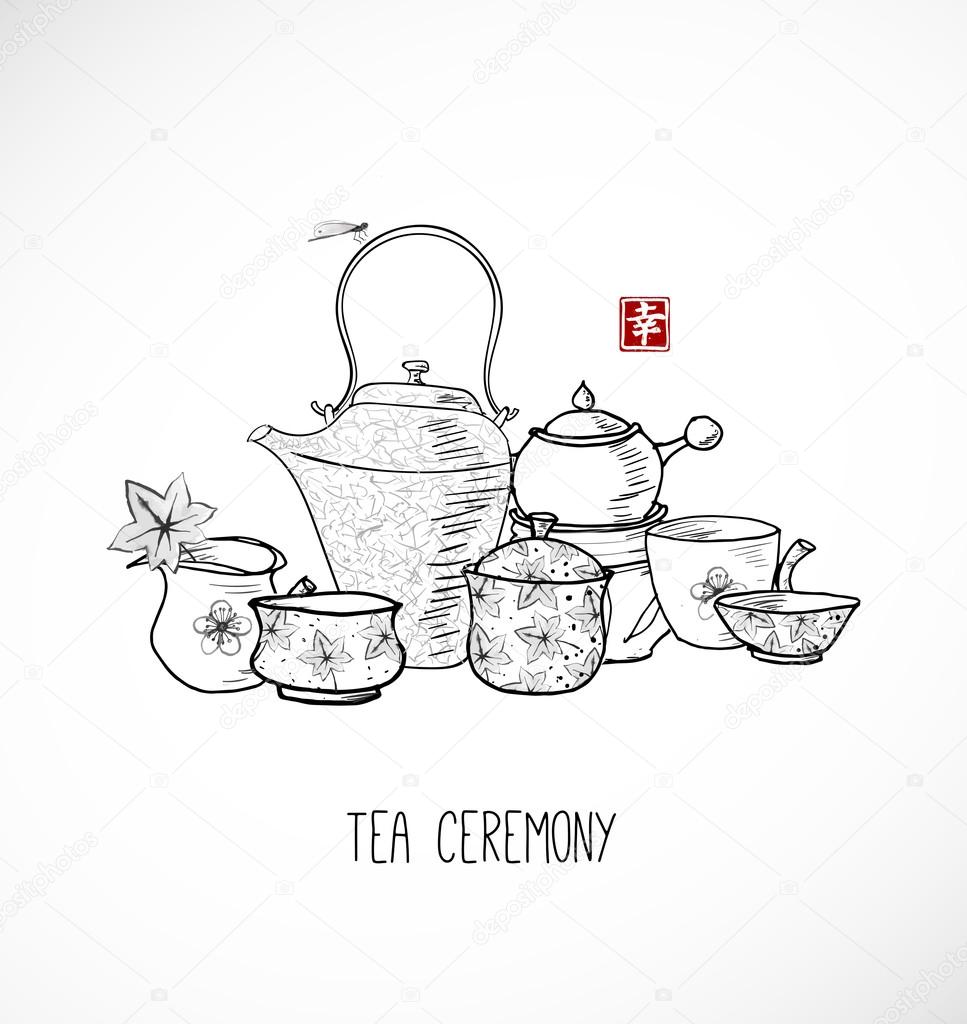 Chinese and Japanese tea ceremony objects — Stock Vector © Elinacious