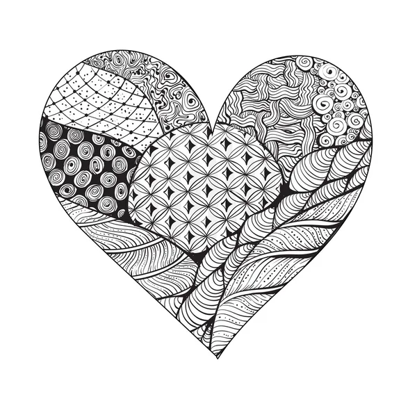 Gran corazón zentangle blanco y negro — Archivo Imágenes Vectoriales